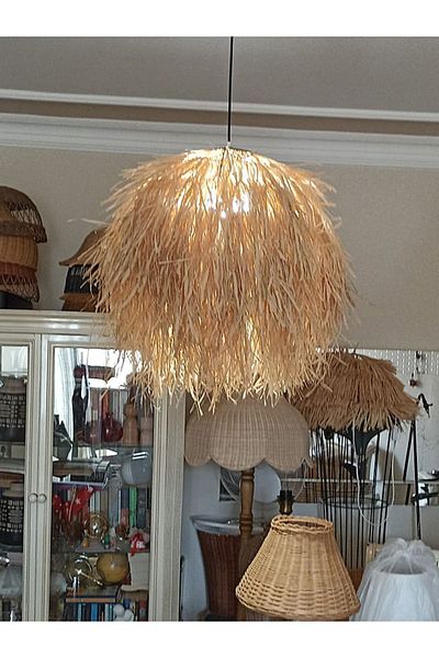 Belkıs Rattan Rattan, Bamboo, Wicker Pendant Lamp Chandelier Diameter: 60 cm Height: 55 cm