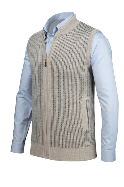 Çizgi Triko Γραμμική Πλεκτή Ανδρική Πλεκτή Γιλέκο με Φερμουάρ και Τσέπες Χάλυβα Κλασική Σιλουέτα - 5004J
