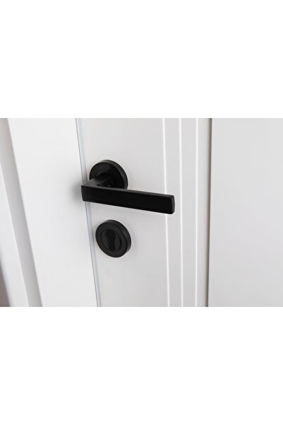 UGS Ticaret Yuvarlak Rozetli Lama Kapı Kolu (YALE IÇİN) Siyah Renk (İÇ - DIŞ TAKIM)