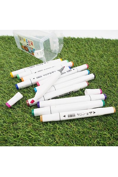 Hane216 12 Colors Double Sided Marker Pen Set with Plastic Box