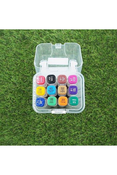 Hane216 12 Colors Double Sided Marker Pen Set with Plastic Box