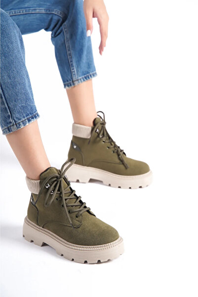 İleri Adım حذاء نسائي برباط من جلد الغزال الكاكي