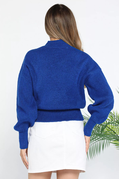 GÜLSELİ Sax Blue Stoned and Pearled Knitwear Sweater for Women