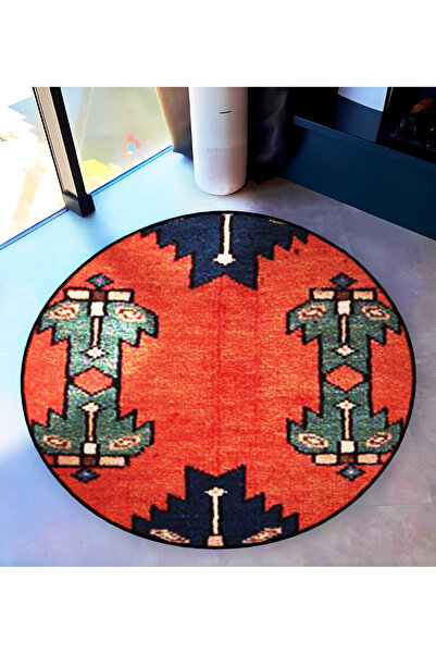 Rugs Modern Halı Orange Themed Traditional Patterned Round Woven Base Vintage...