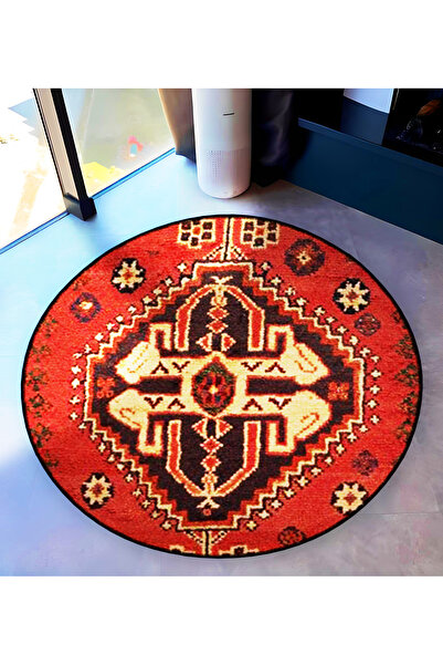 Rugs Modern Halı Orange Beige Themed Ethnic Motif Traditional Patterned Round...