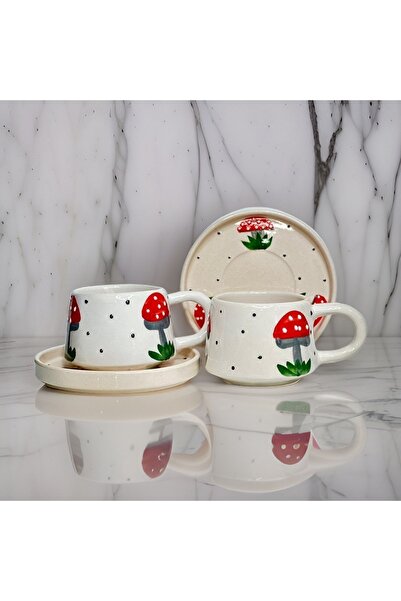 İlbay Çini Takı Tabaklı Mantar Kupa Bardak 2’li