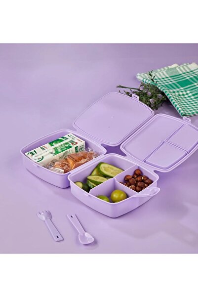 BF AKSESUAR Cat Power 4 Compartment Children's Lunch Box - Cat Pattern with Spoon