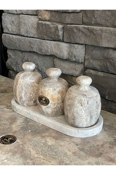 Polen Stone Silver Travertine Oval Model 4-Piece Spice Bowl Set