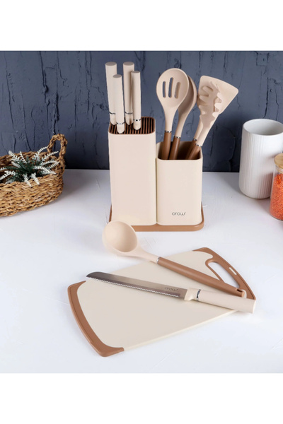 AROW Venita Standlı Servis Seti& Bıçak Seti &Kesim Panosu Cheef Mutfak seti 12 Parça