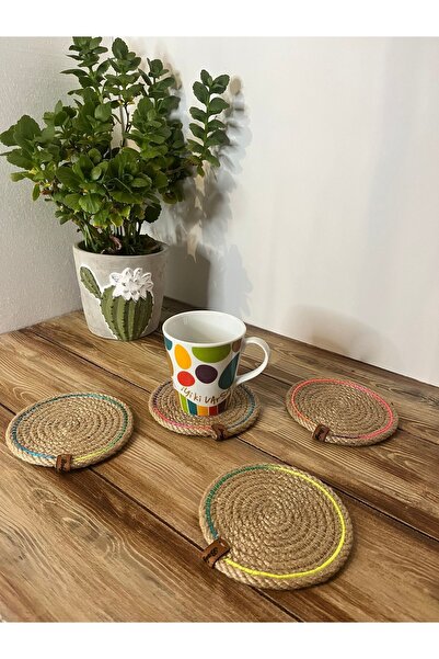 Bright3 4 قطع من نسيج قش الجوت الطبيعي 12 سم - صناعة يدوية للمطبخ، قاعدة أكوا...