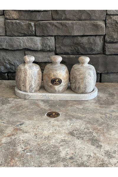 Polen Stone Silver Travertine Oval Model 4-Piece Spice Bowl Set