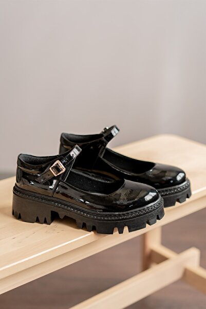 LİVAY STORE Women's Black Patent Leather Buckle Orthopedic Thick Sole Casual Casual Shoes