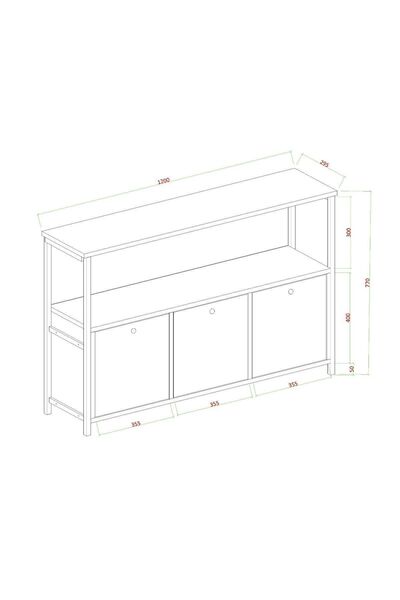 AYMOBSAN Pole 3 Kapaklı Konsol, Metal Ayaklı Konsol Sis Gri