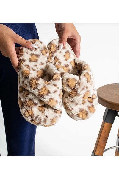 WOSSE Γυναικείες παντόφλες HOME με Leopard σχέδιο - Μοντέλο σταυρού