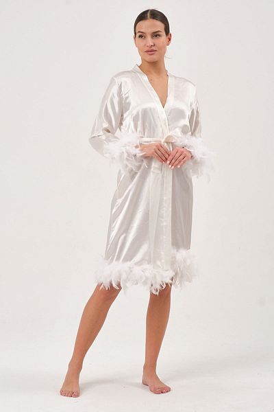 SATTENS Bride Feathered Satin Dressing Gown