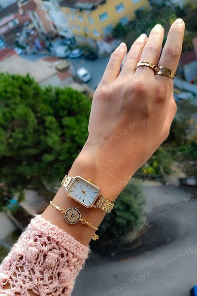 Spectrum Rectangle Vintage Watch Retro Steel Gold Minimal Women's Wristwatch
