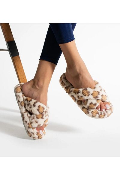 WOSSE Γυναικείες παντόφλες HOME με Leopard σχέδιο - Μοντέλο σταυρού