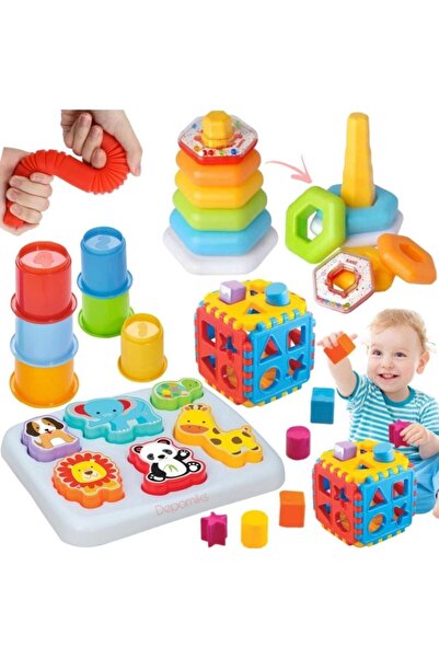 Depomiks Avm Cute Animals Bultak + Rattle Ring Puzzle + Find Plug Puzzle + Cup Tower + Pop Tube Gift