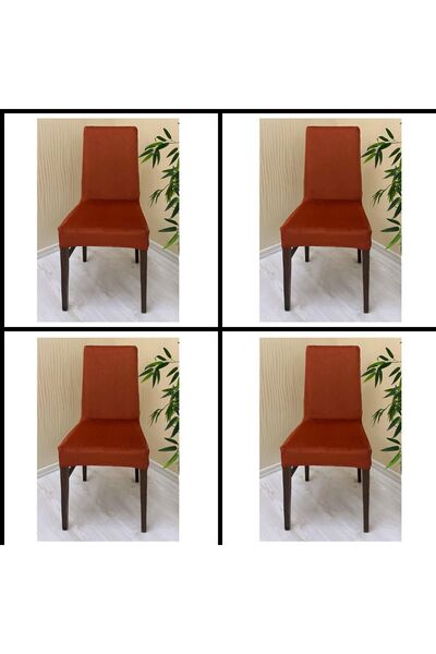 KILIFSAN 4 Adet Süet Detaylı Angora Kumaş Sandalye Kılıfı Yıkanabilir Likralı Esnek Lastikli, Sandalye Örtü