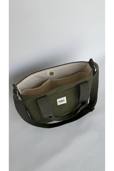 Sowa Collection Khaki Canvas Snap Fastener Bag for Women - Adjustable Cross Strap, Hand and Shoulder Bag, L:30 W:35 W:10 cm