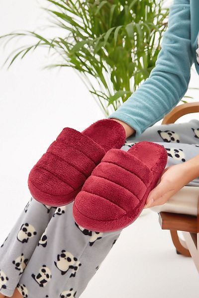 Moda Devrin Papuci de casă pentru femei, cu talpă silentioasă, închisă în față, burgundy