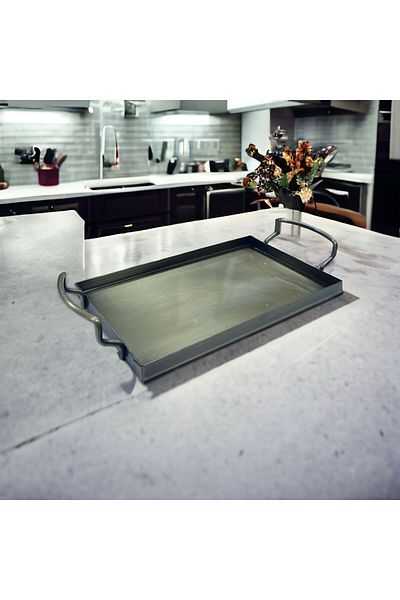 LUCKYHOMES Rectangular Presentation Tray with Wire Handles, Stainless Gold Plated Tray 25 cm