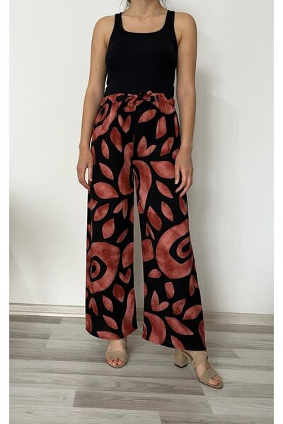 520CK Women's Elastic Waist Wide Leg Viscose Summer Trousers