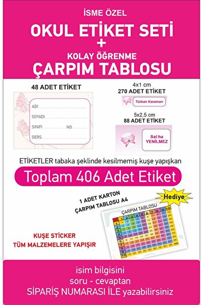 Hsn Kelebek Tema Baskılı Okul Etiketi Kalem Defter Etiketi isme Özel Etiketler 460 Adet Tabaka Şeklinde