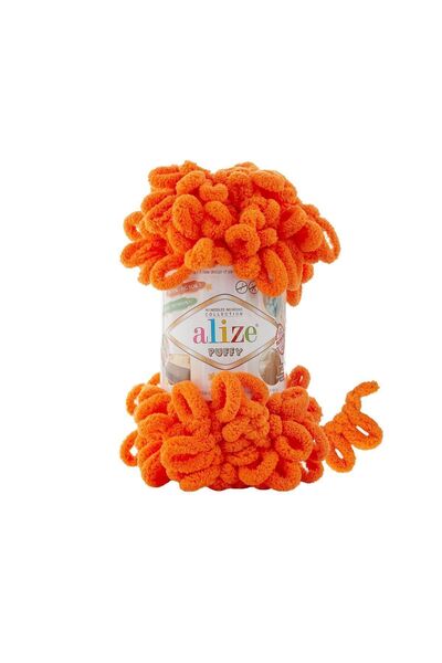 Alize Puffy 766 - 5 Pieces Carrot Hand Knitted Slippers Blanket and Cardigan Mop Yarn