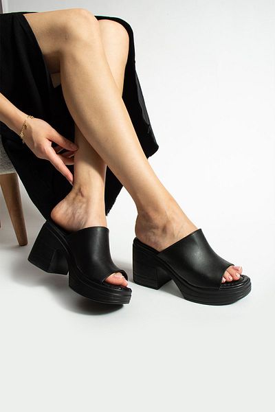 Moda Devrin Platform Heeled Black Women's Slippers