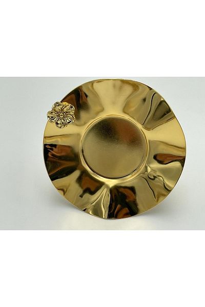 Mineli-Aşk Metal Gold Flower Detailed 6' Tea Plate