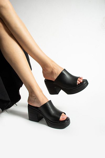 Moda Devrin Platform Heeled Black Women's Slippers