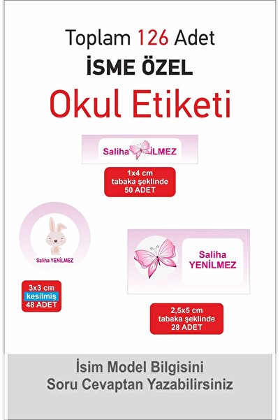 Hsn Isimli Okul Etiketi Defter Kitap Kalem Sticker Seti 126 Adet
