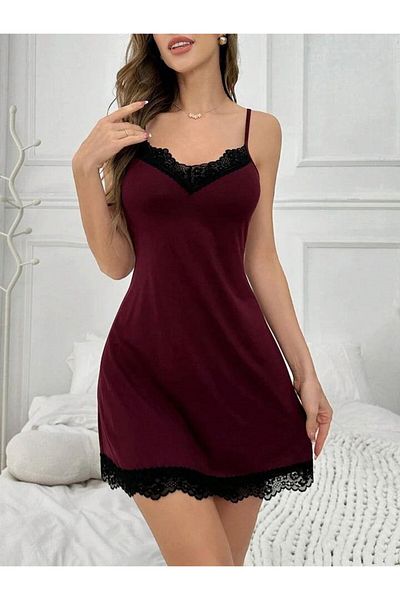 AURA Cămașă de noapte damă din dantelă Viscon Burgundy Mey