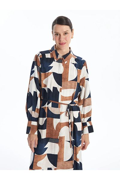 LC Waikiki Lcwaikiki Classic - Mixed Printed Pattern Women's Long Sleeve Shirt Dress