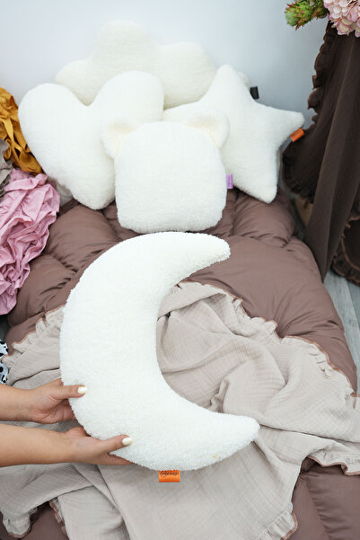 mordesign طقم وسائد تيدي مكونة من 4 قطع بنمط قلب ونجوم وقمر - رقيق للغاية، مزخرف، سلسلة Morteddy Sky