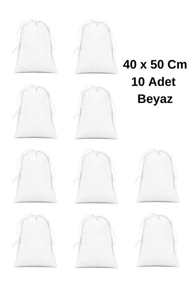 Elbasan Tekstil 10 Adet 40x50 Beyaz Hambez Kese Kuru Bakliyat Gıda Saklama To...