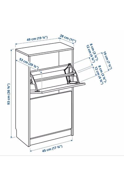 IKEA Beyaz Bıssa Ayakkabı Dolabı, Beyaz, 49x28x93 Cm, 2 Bölmeli 49 cm Suntalam 2 Kapaklı 93 cm 28 cm