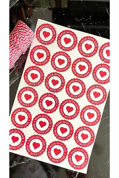 Hayal.kirtasiyesi "Made with Love" 5 cm Sticker - 24 Pieces Special Cut