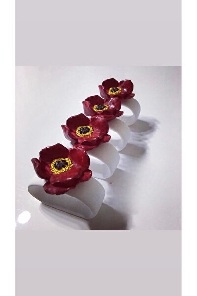 renklidüşler 6’lı Kırmızı Gelincik Peçete Halkası/ Peçete Yüzüğü