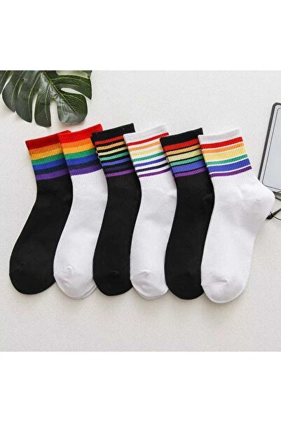 WORTHY SOCKS Șosete pentru colegiu de tenis din bumbac cu dungi curcubeu pent...