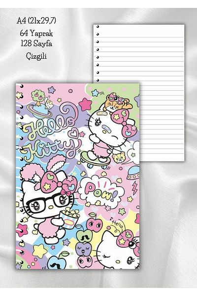 daily notebook كتاب مدرسي هالو كيتي بخطوط حلزونية، 64 ورقة، مقاس A4 (21 × 29.7 سم)
