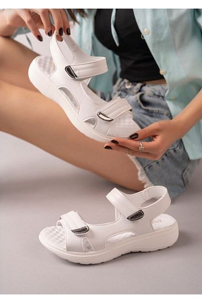 BRGL Women's Orthopedic Massage Sole White Walking Sandals with Velcro