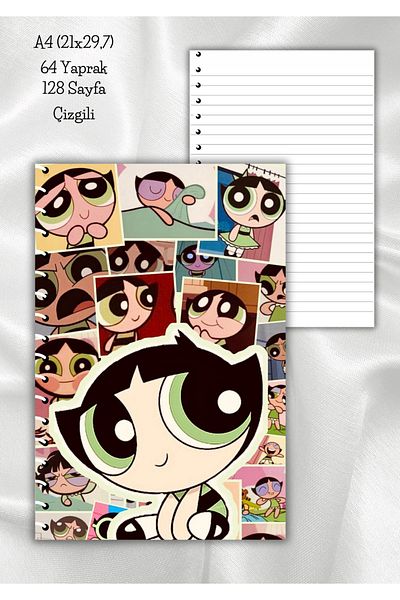 daily notebook دفتر ملاحظات مدرسي مخطط للفتيات من Powerpuff - 64 ورقة، حلزوني مقاس A4