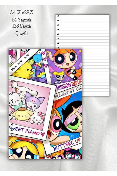 daily notebook دفتر ملاحظات مدرسي مخطط للفتيات من Powerpuff - 64 ورقة، حلزوني مقاس A4