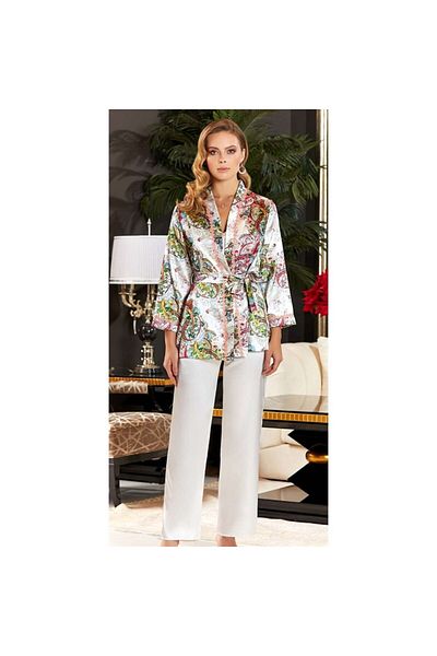 Jeremi 3140 Dowry Silk Satin Triple Strap Pajama Set - Cream