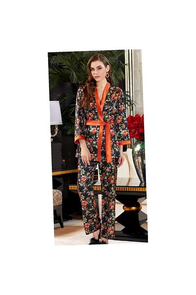 Jeremi 3114 Dowry Silk Satin Triple Strap Pajama Set - Orange