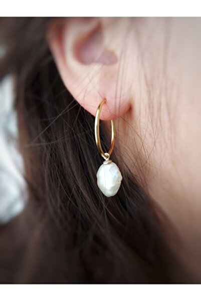 Gaia Jewelry Barok Incili Gümüş Halka Küpe (Altın Kaplama)