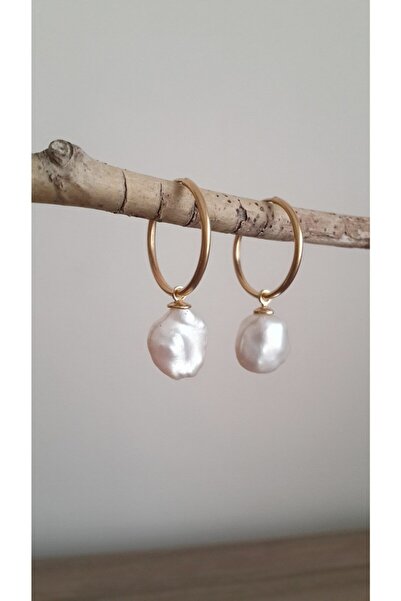 Gaia Jewelry Barok Incili Gümüş Halka Küpe (Altın Kaplama)