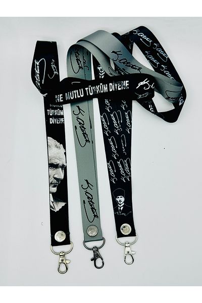 CİCCİBİCCİSHOP Ataturk Themed 3 Pieces Neck Strap Rope 25 mm (Wide) (Phone Cord, Whistle Cord)